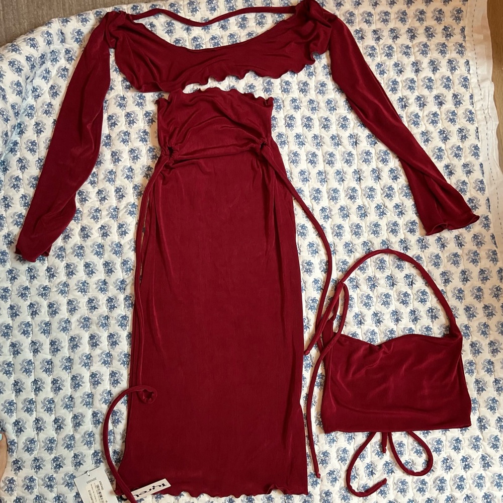 Skirt, halter top, and shrug set brand new